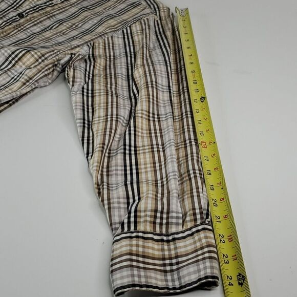 M NAUTICA 80'S Sailing TWO PLY COTTON tan black PLAID BUTTON DOWN SHIRT Medium - Picture 8 of 11